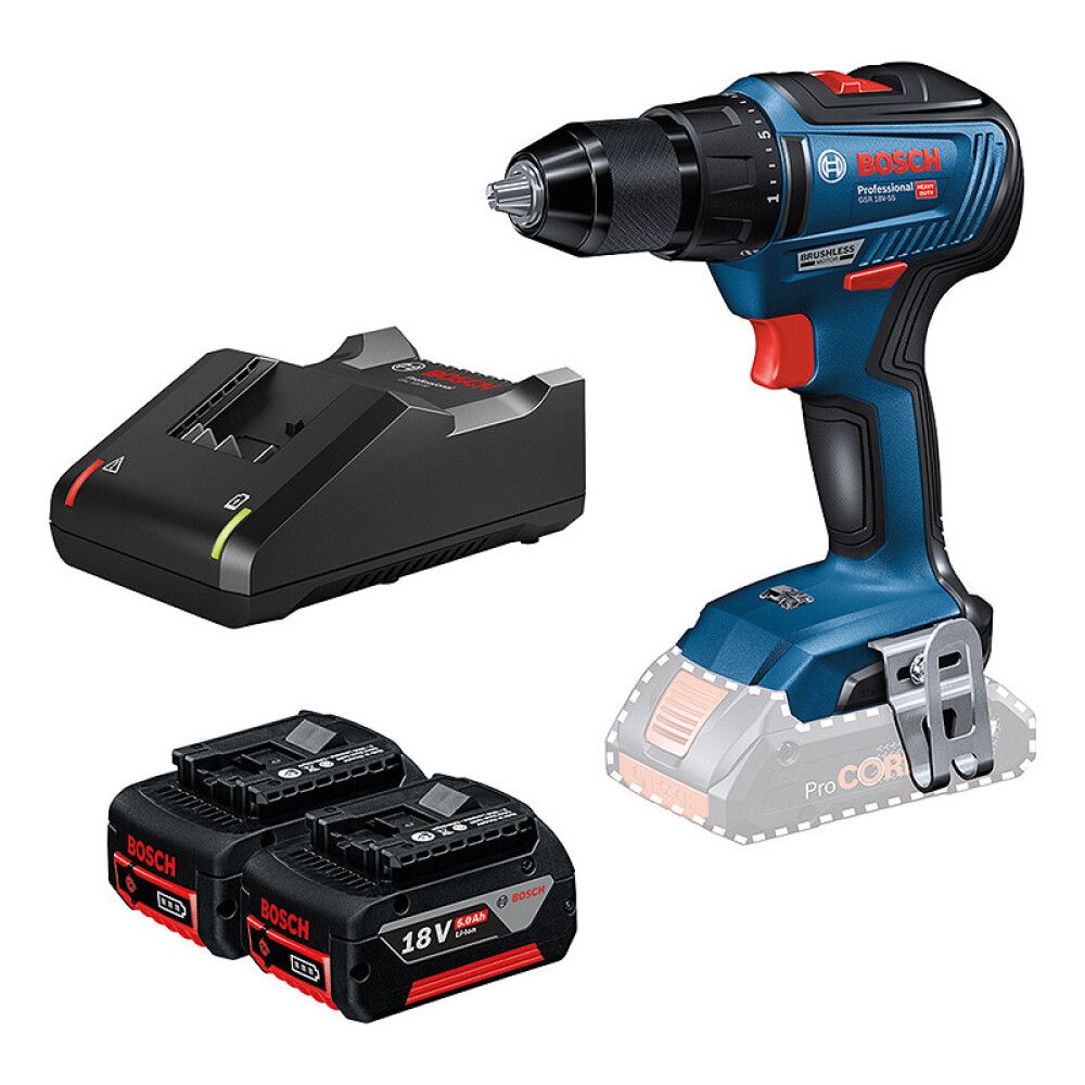BORSKRUTREKKER BOSCH PROFESSIONAL GSR 18V 55 2X5AH L-CASE