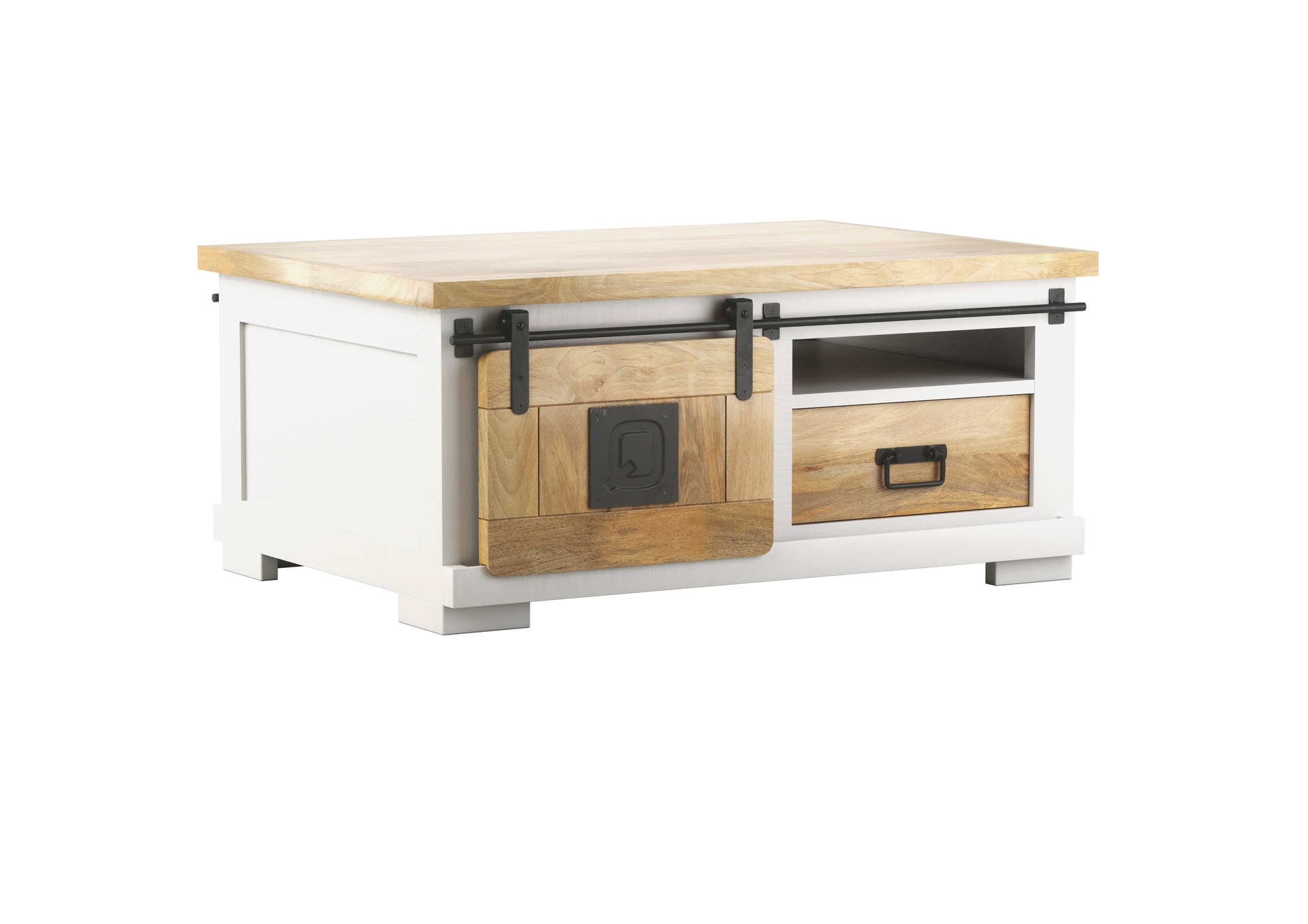 PHILL HILL Couchtisch LEWIS 95 x 65 x 45 cm Mango massiv/weiß/schwarz