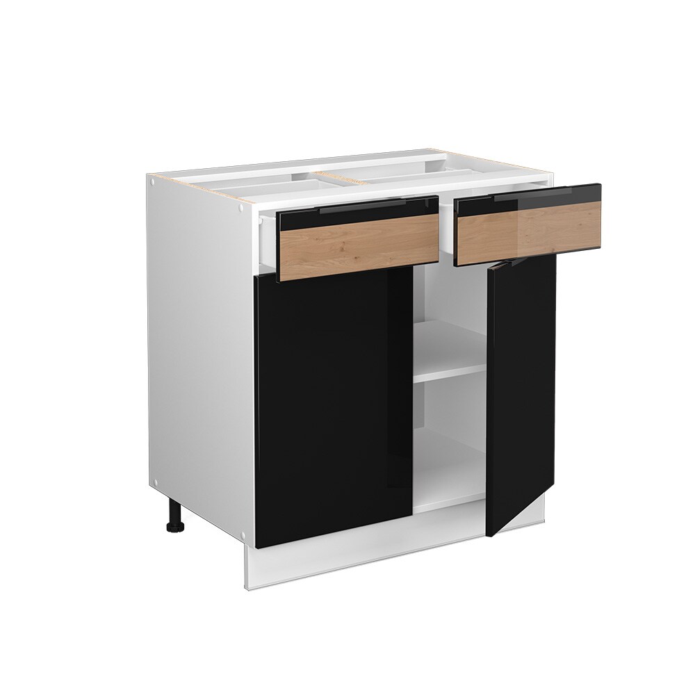 Vicco Schubunterschrank Küchenschrank Küchenmöbel Fame-Line Weiß Schwarz Eiche 80 cm modern Hochglanz