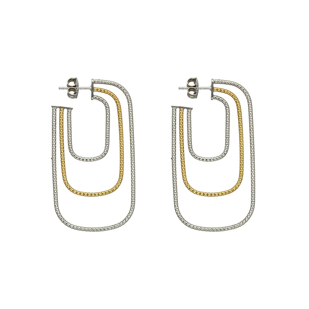 Boucles D'oreilles En Argent Rhodié Trois Tubes Forme Ovale Doré
