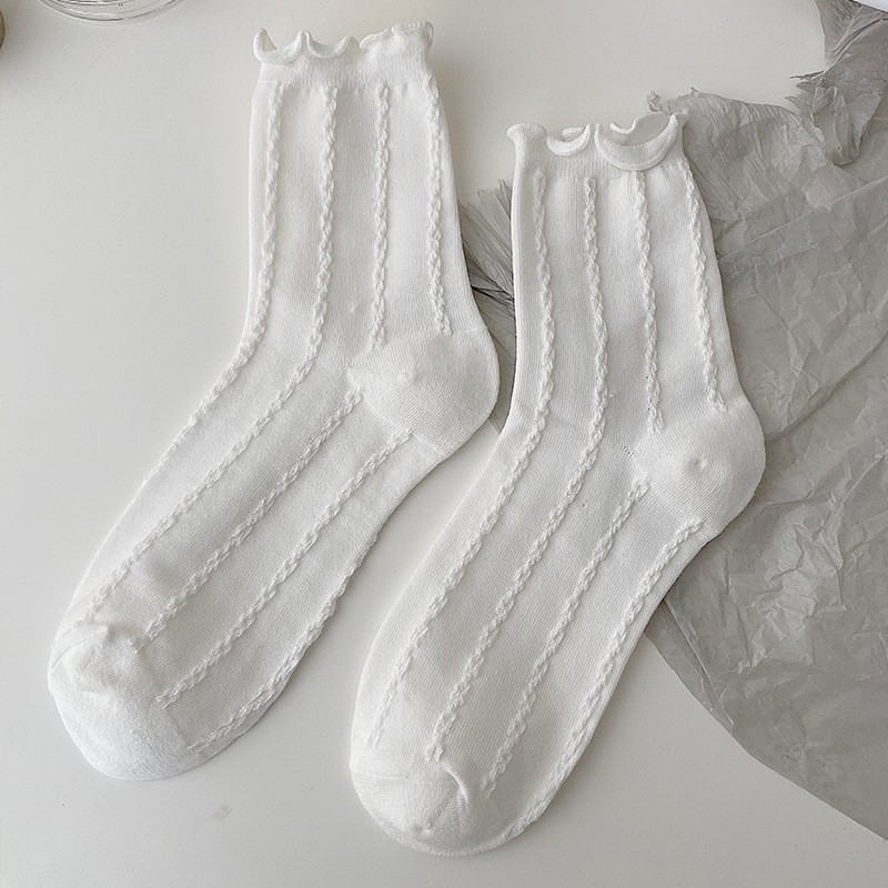 (1 Paar) Baumwoll Socken Spitzen Füsslinge (One Size) - Streifen
