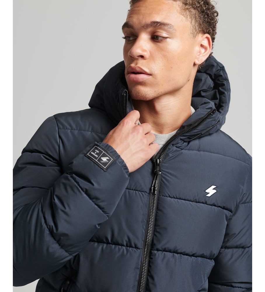 Jaqueta acolchoada Superdry com capuz, esportiva, azul marinho