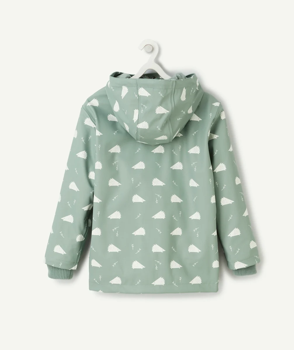 FRESKIMPERMÉABLE VERT AVEC IMPRIMÉ HÉRISSON