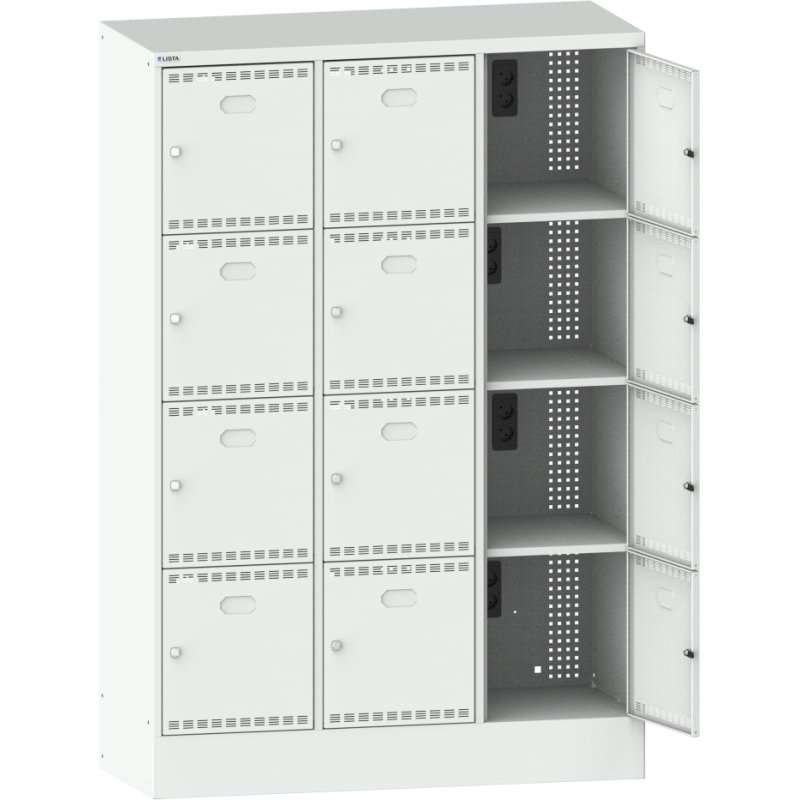 Lista - Armoire à casier avec prises électriques - H 179,5 x L 120,5 x P 58,5 cm - 12 cases