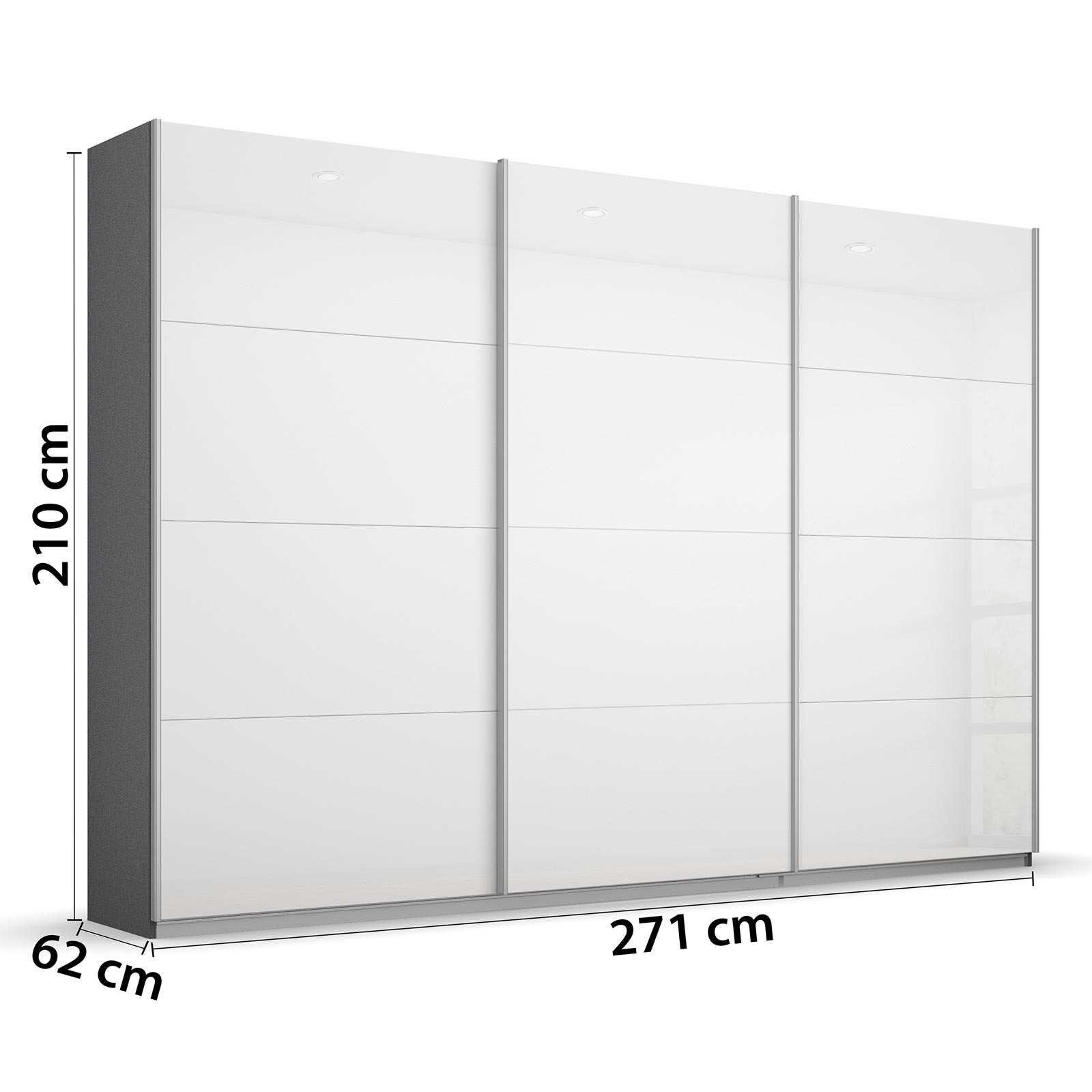 Schwebetürenschrank - weiß Hochglanz - grau metallic - 271x210 cm