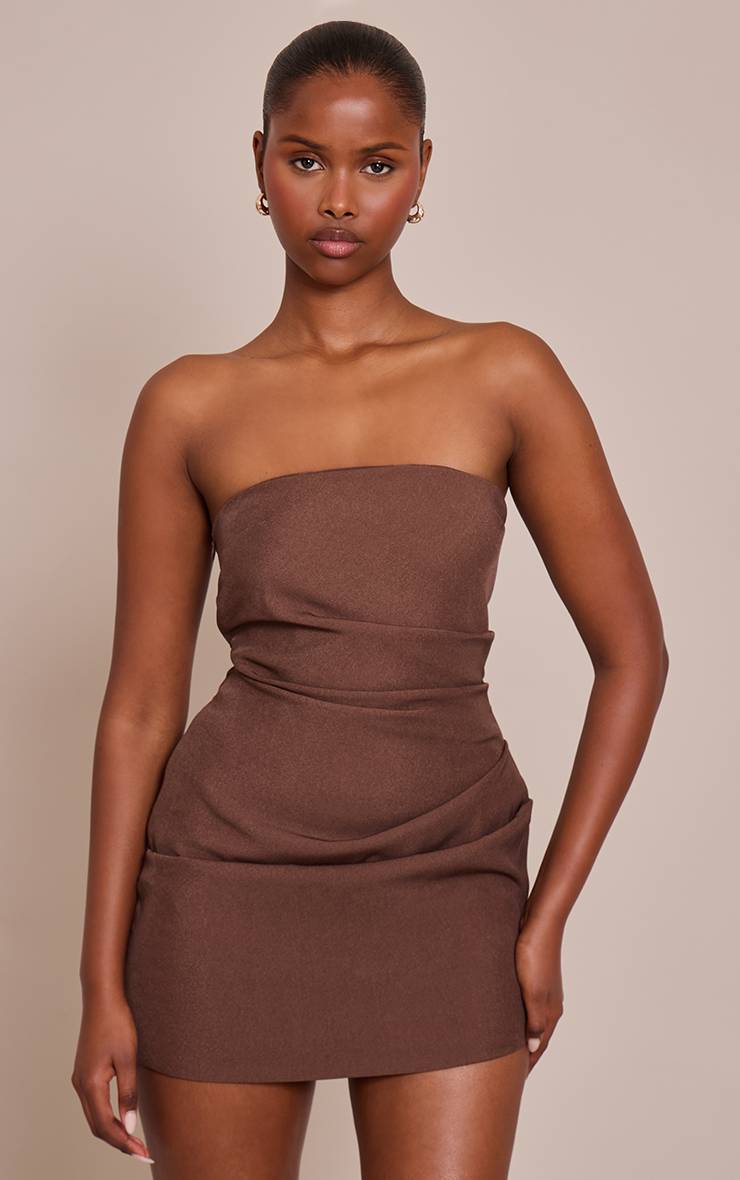 Chocolat Robe Mini Bandeau Froncée