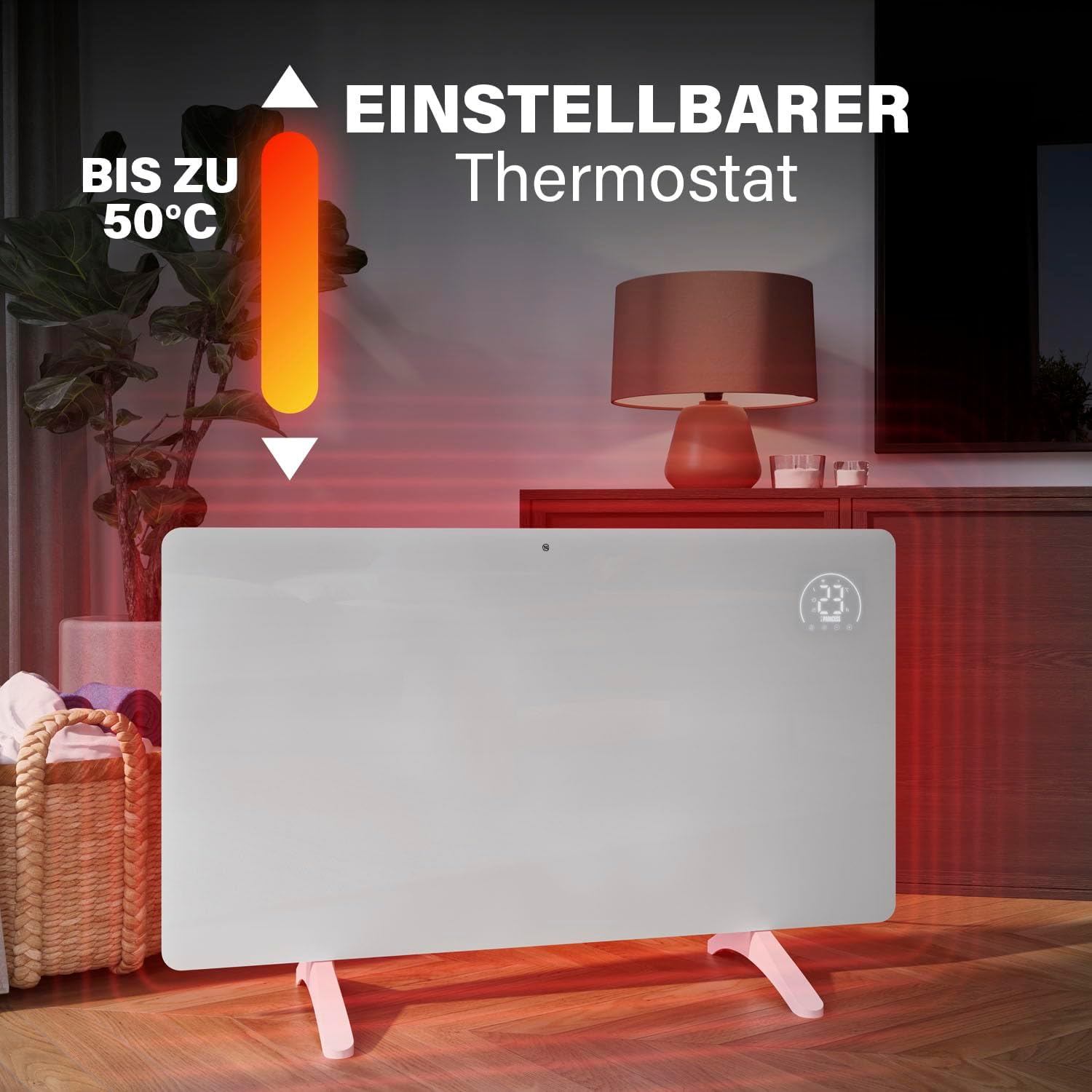 Princess Infrarot-Heizung Connected - Carbon Crystal - Flacher Wandheizkörper - 480 W - Einstellbarer Thermostat bis 50 °C - 24-Stunden-Timer - Wochenprogrammierung - Weiß oder Schwarz (Weiß)