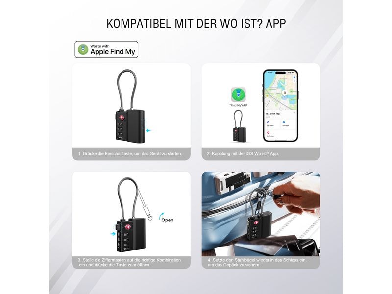 4smarts Standort-Finder SkyTag TSA Lock Schwarz Standort-Finder
