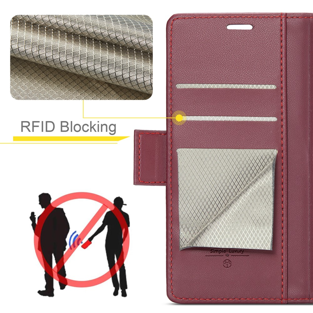 iPhone SE (2022/2020) / 8 / 7 / 6S Leder Tasche Flip Wallet Etui mit Kartenfächern Litchi Look (RFID Schutz) - Rot