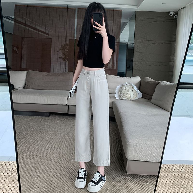 Luminato - Hoge taille cropped straight leg jeans