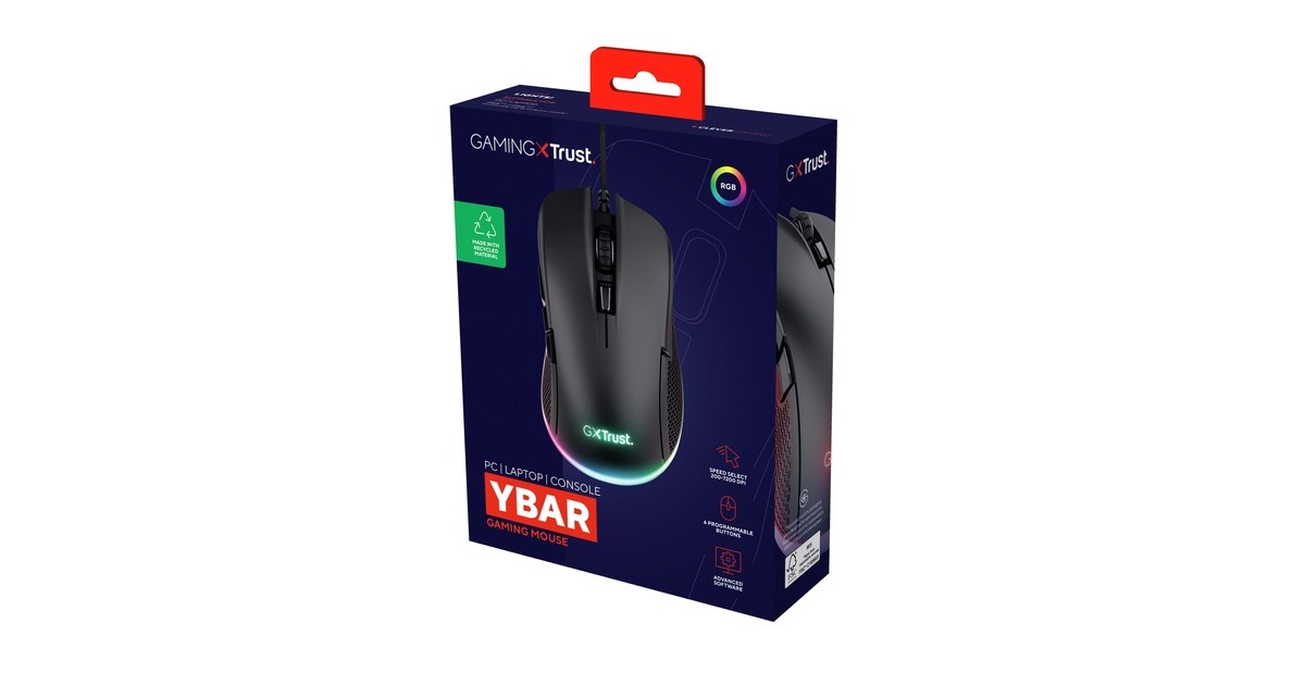 TrustGXT 922 Ybar ECO gaming muis  (Zwart, RGB | 200 - 7200 dpi)