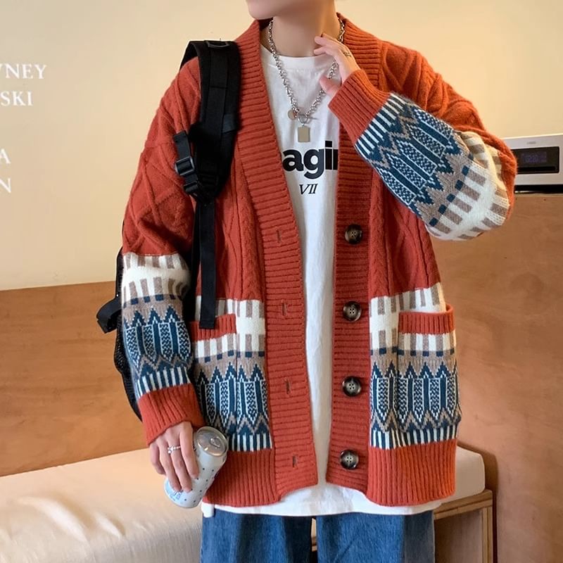 emeisa - Gestreept kabelgebreid oversized vest
