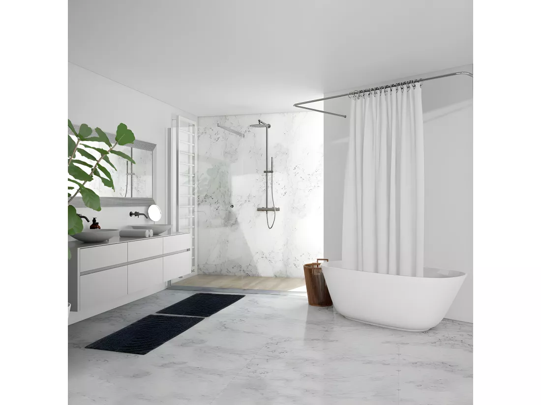 Tapis de salle de bain 40 x 60 cm en coton gris avec motifs - WALDO