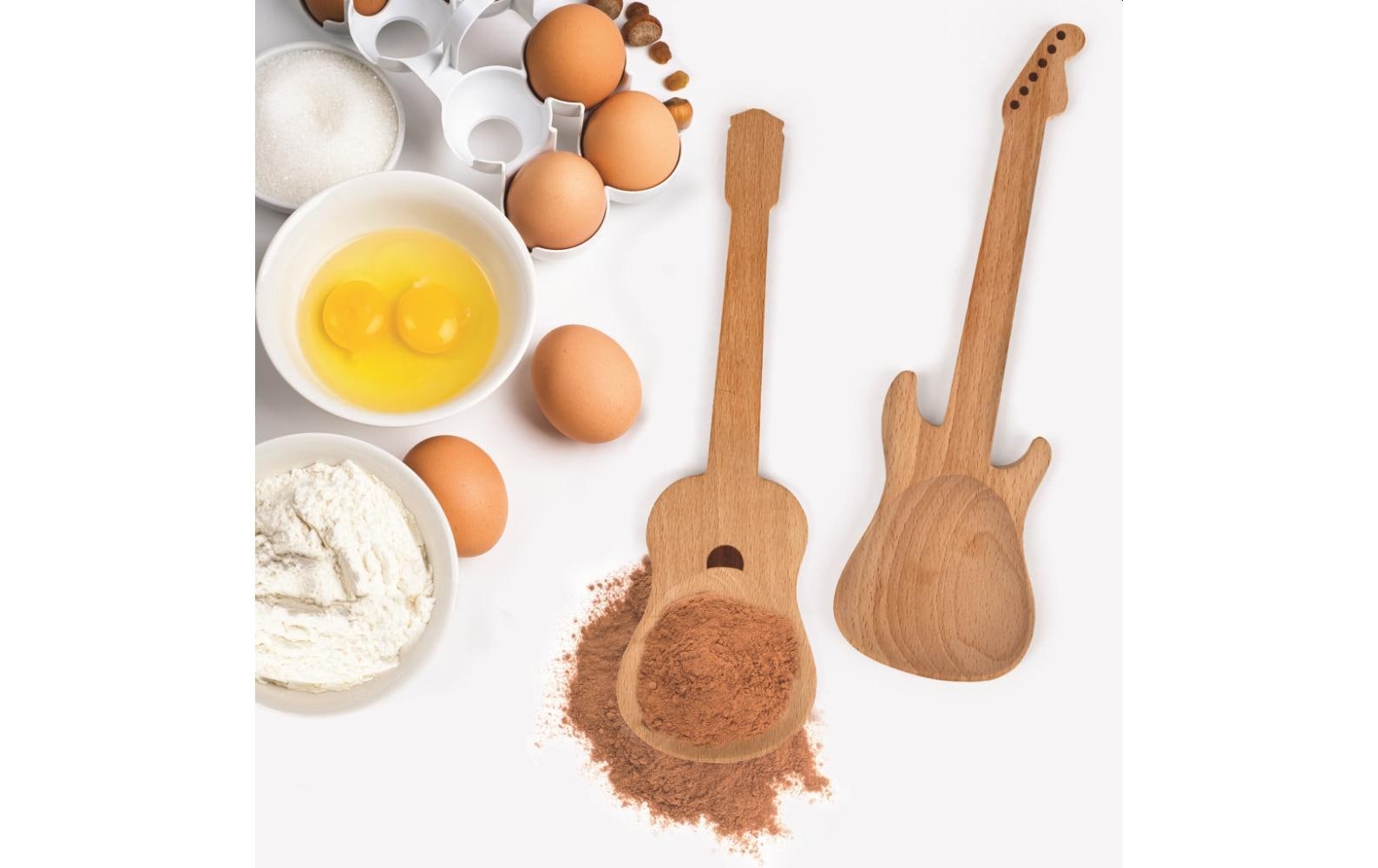Salatbesteck Gitarre HellbraunSalatbesteck Set aus Holz