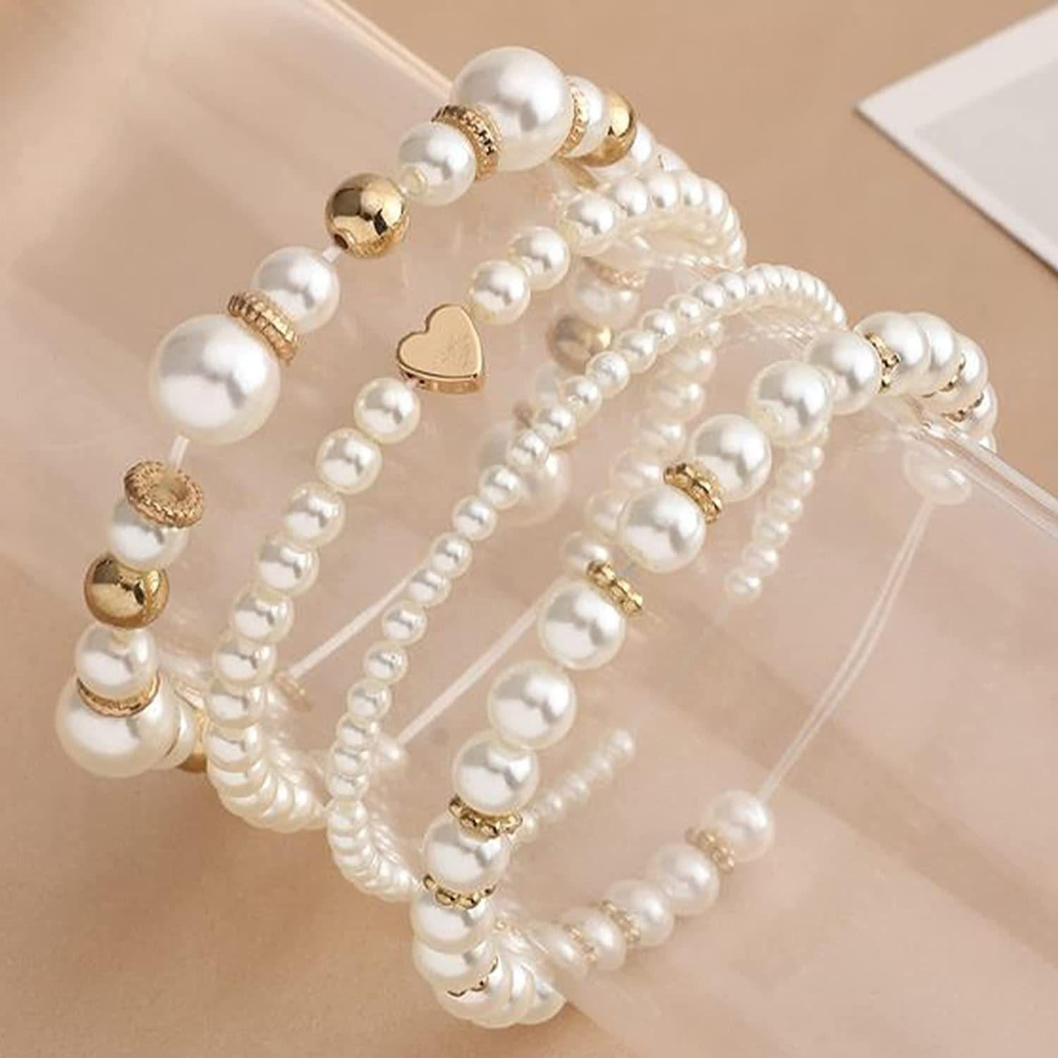 (720-tlg. Set) Perlen DIY Bastel Schmuck Runde Zwischenperle in Perlmutt Optik für Armband / Kette - Gold / Weiss