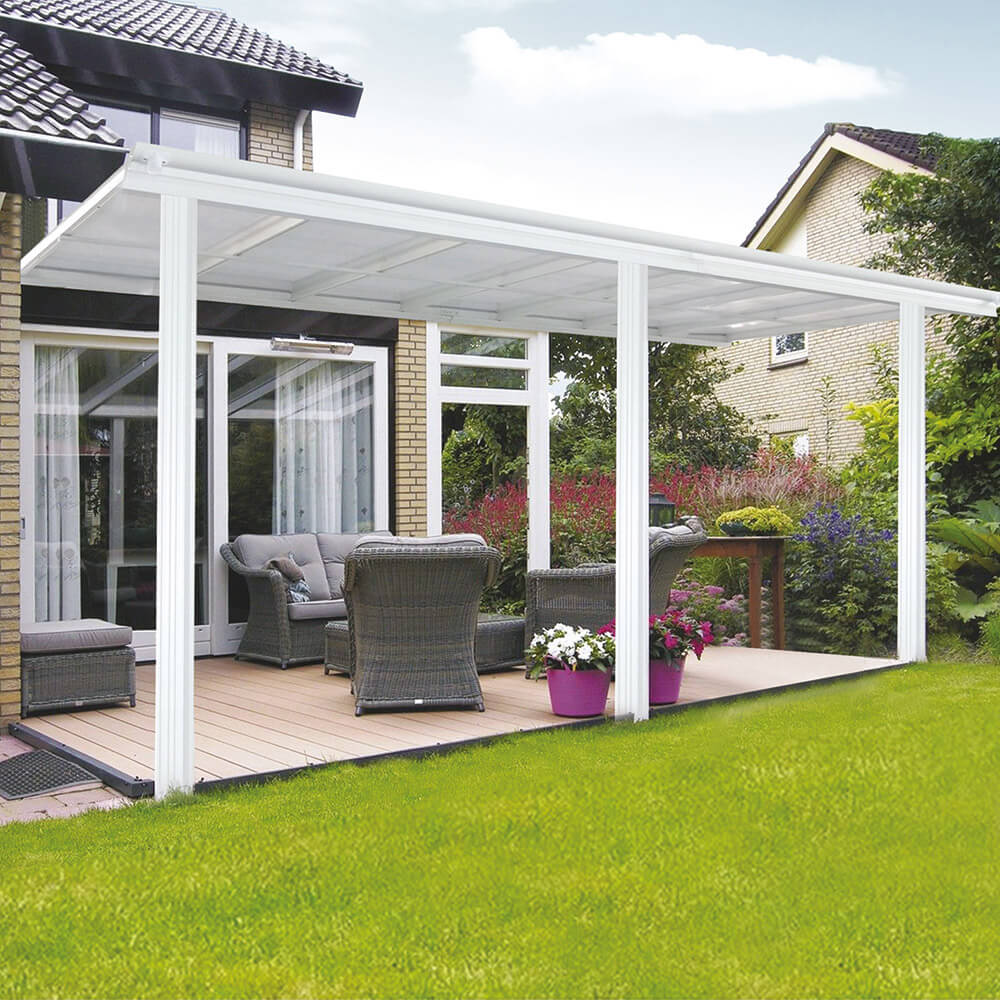 Home Deluxe - SOLIS White Terrasoverkapping, B/D/H: 434 x 303 x 226/278 cm - incl. dubbelwandige polycarbonaatplaten, bevestigingsmateriaal | Carport Paviljoen Pergola