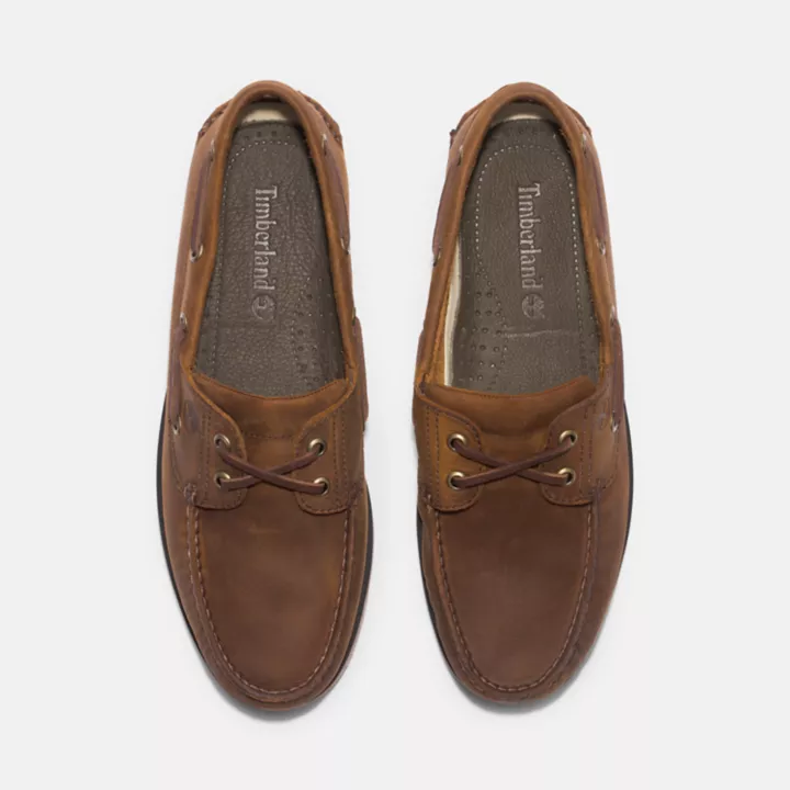 Chaussures bateau classique en cuir pour homme en marron moyen