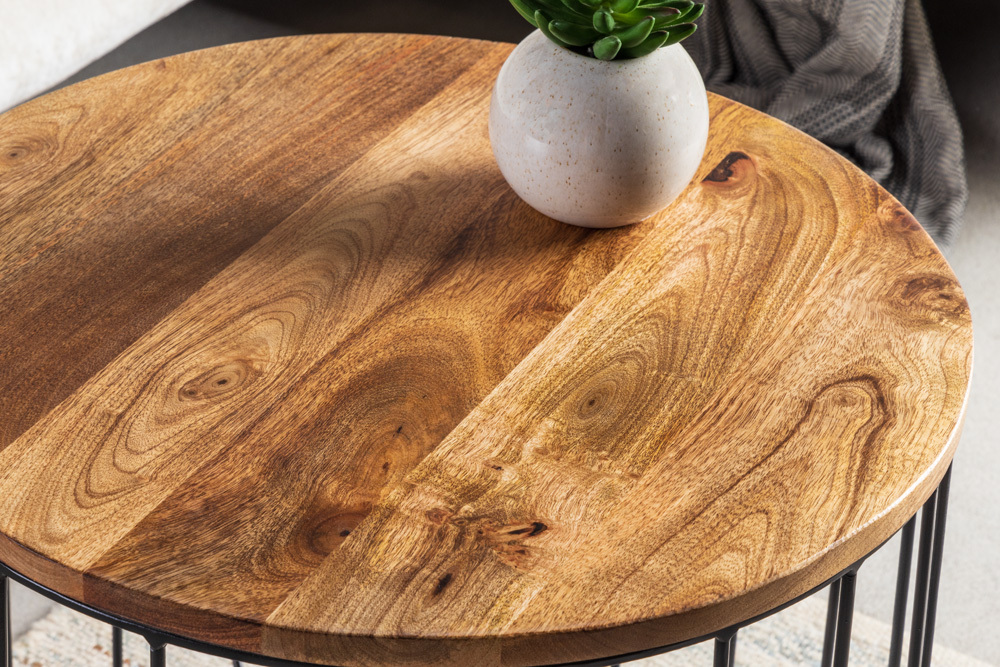 Runder Couchtisch FACTORY LOFT 50cm natur Mangoholz schwarzes Metallgestell handmade