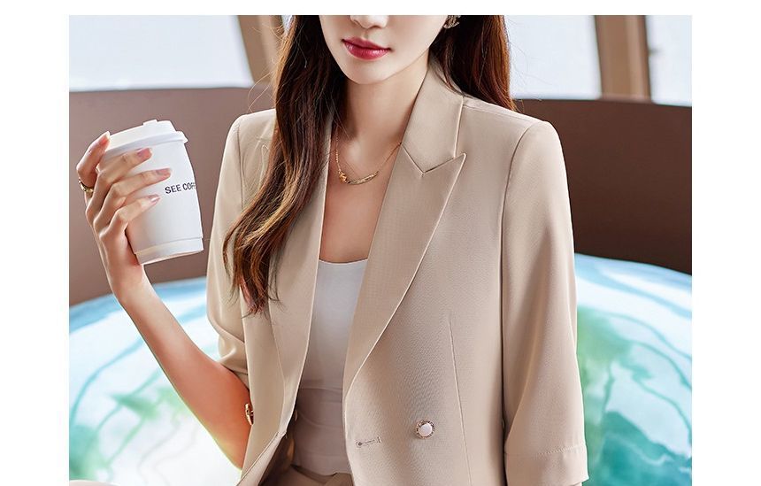 Princess Min - 3/4-mouw effen dubbelrijs blazer / cropped taps toelopende pantalon