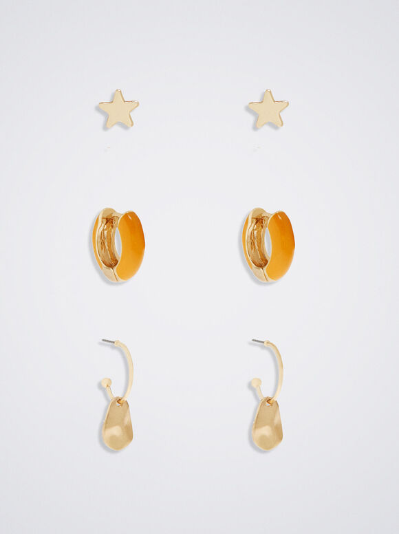 Conjunto de brincos em formato de estrela - Multicolorido