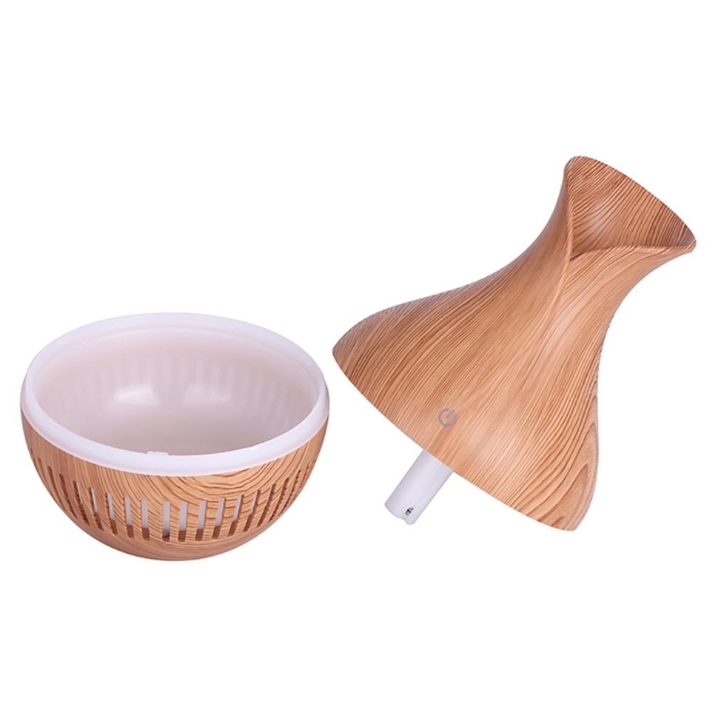 (130ml) Mini USB Ultraschall Luftbefeuchter Aroma Öl Diffuser in Holz Optik mit LED Beleuchtung- Hellbraun