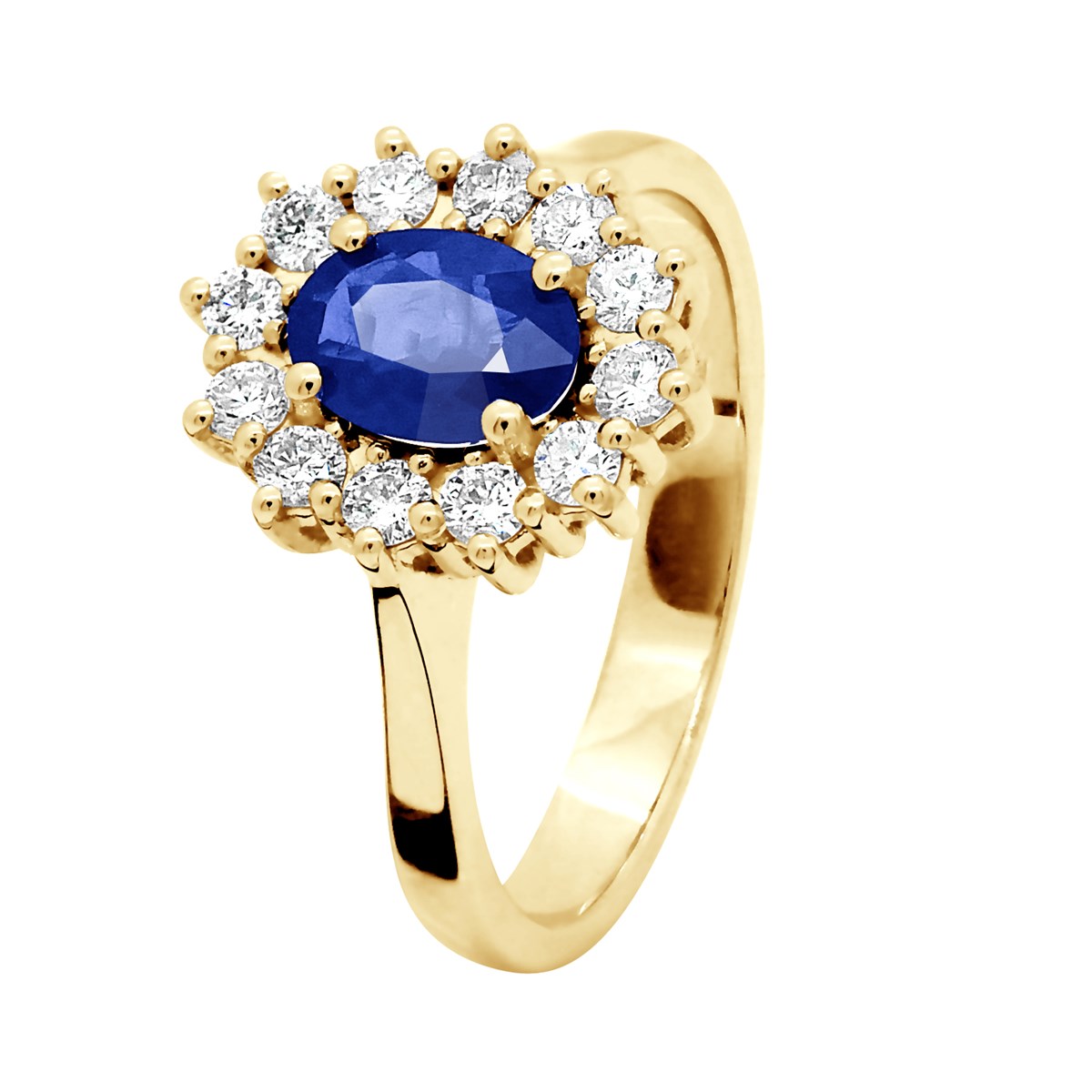Bague Marquise SAPHIR 1 Ct Diamants 0,36 Cts Or Jaune 18 Carats