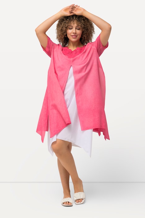 Tunika-Kleid, Spitze, doppellagig, Rundhals, Halbarm