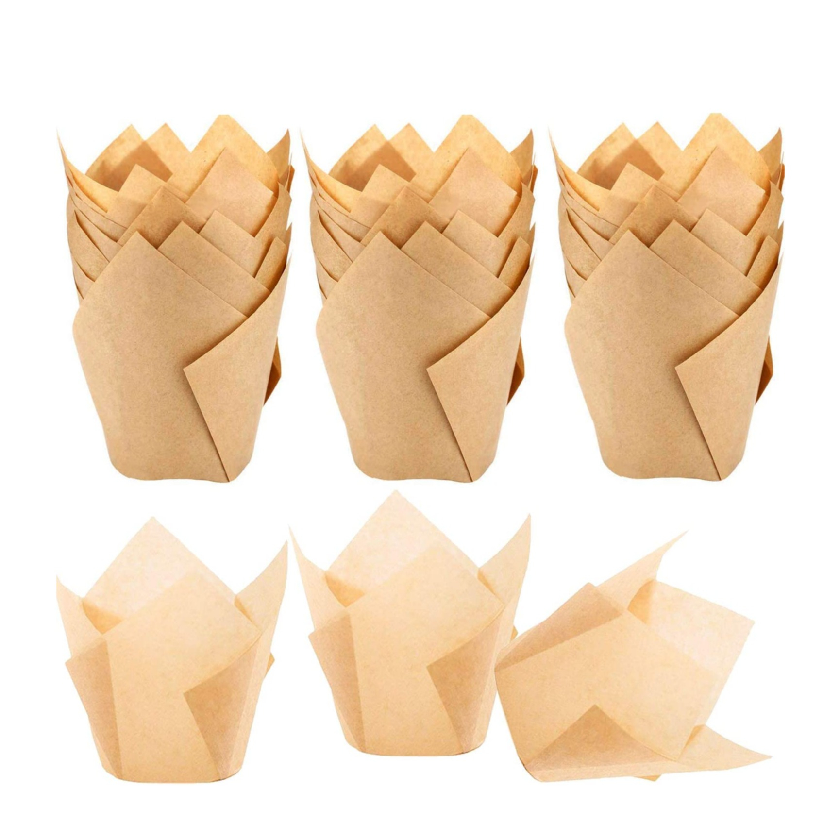 (50er Set) Einweg Papier Cupcake Förmchen Muffin Form Brötchen Backform - Hellbraun