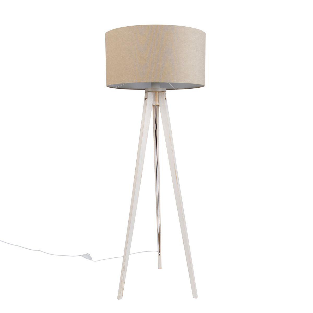Vloerlamp tripod wit met stoffen kap lichtbruin 50cm - Tripod Classic