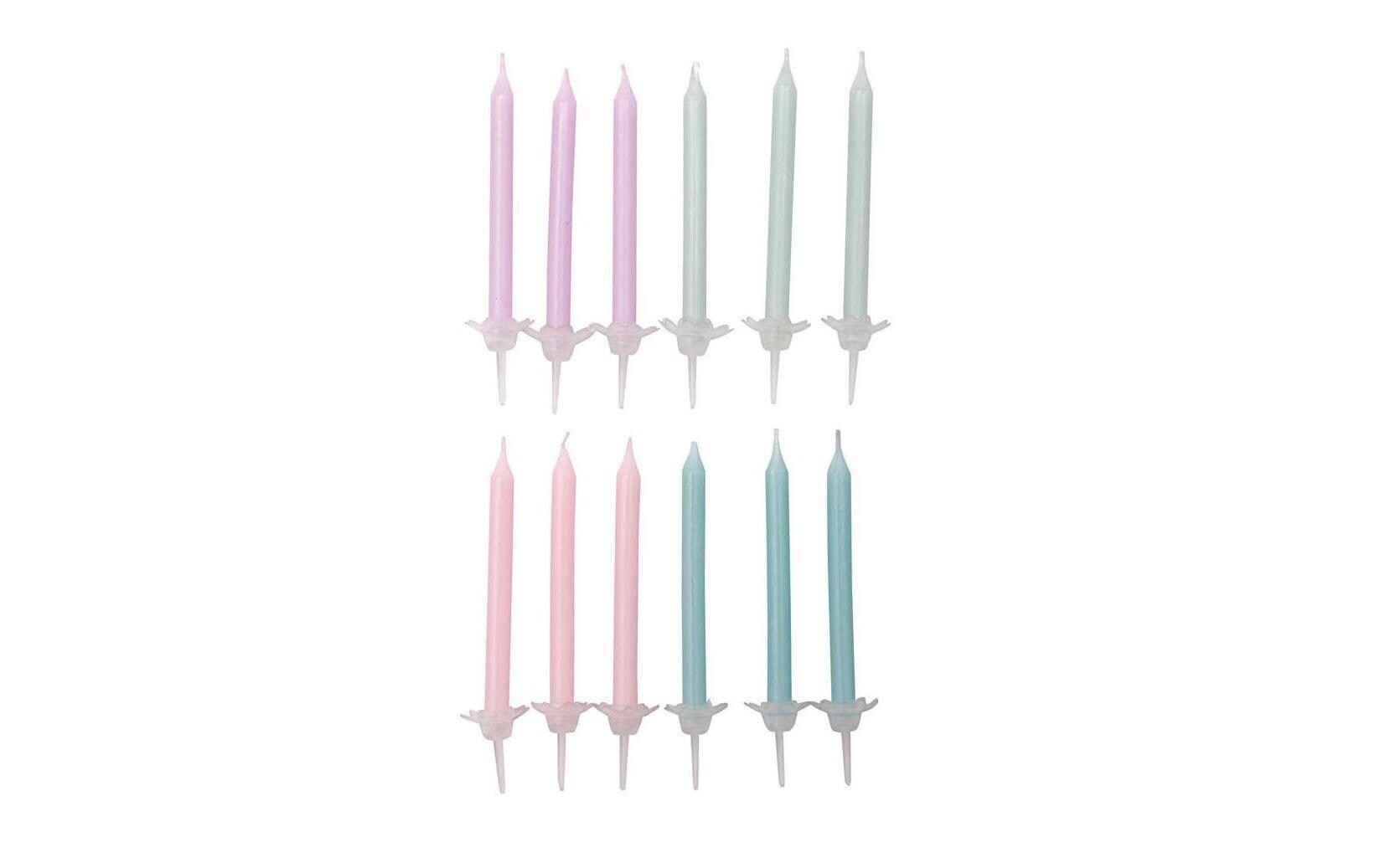 Kerze Set Pastell mit Halter, 24 StückKuchenkerzen