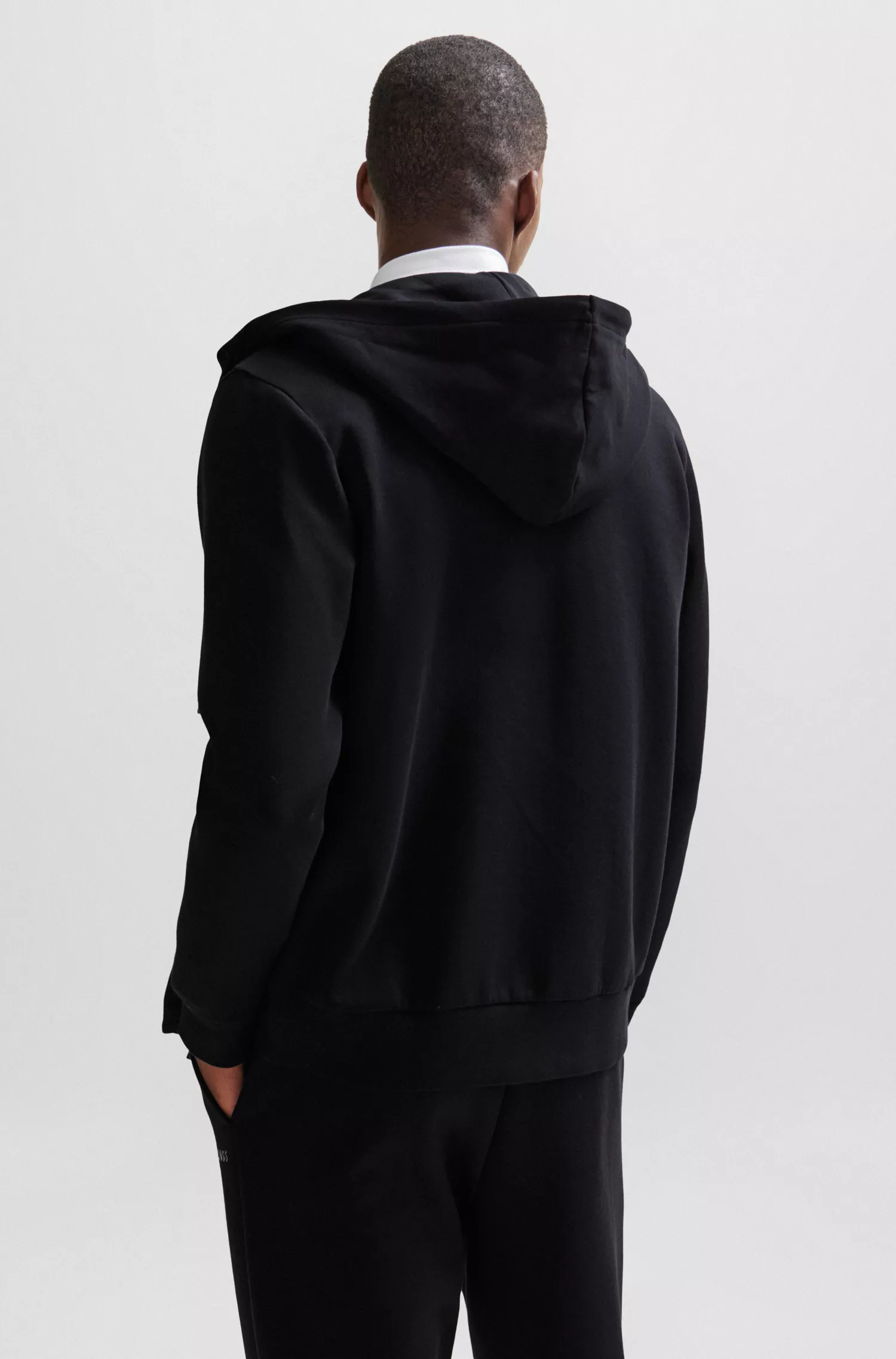 Moletom com zíper BOSS verde em algodão stretch com estampa do logo