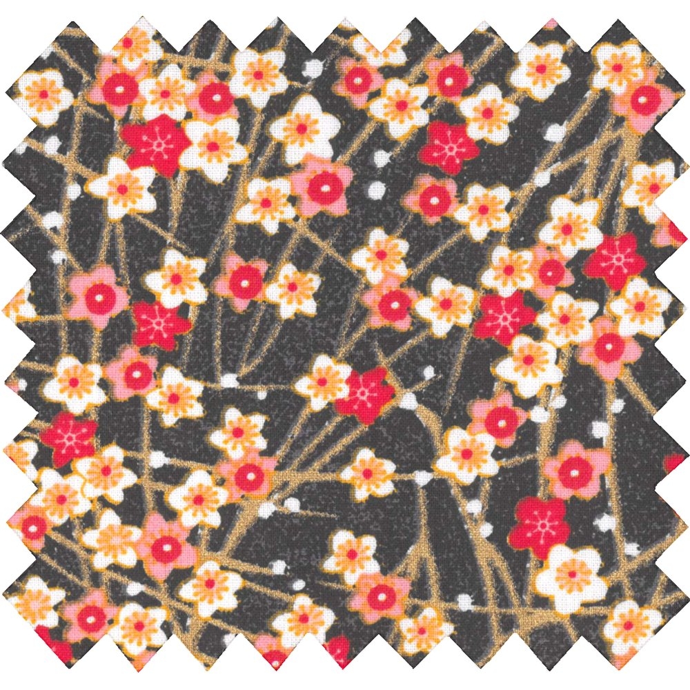 Tissu Coton Au Mètre Ex2267 Fleurs Japonaises Roses