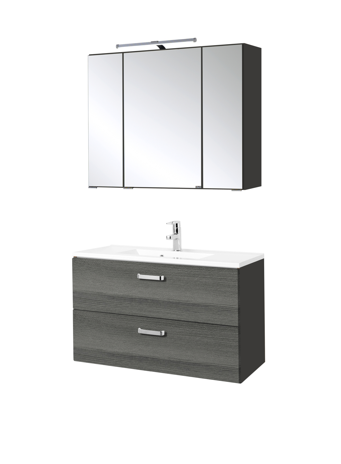 2-teiliges Badmöbel-Set BOLOGNA - Eiche rauchsilber-grafitgrau - 80 cm breit