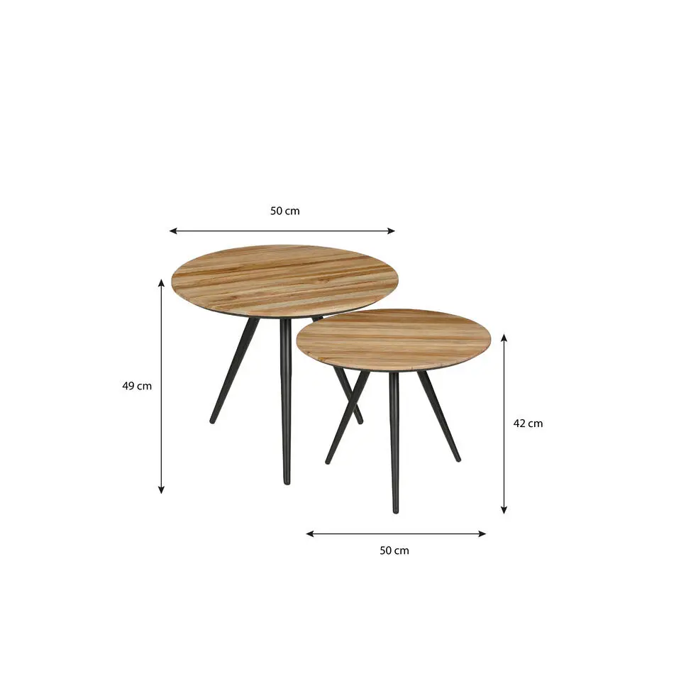 Mica Decorations Jailey Bijzettafel - Set van 2 - H49 x Ø50 cm
