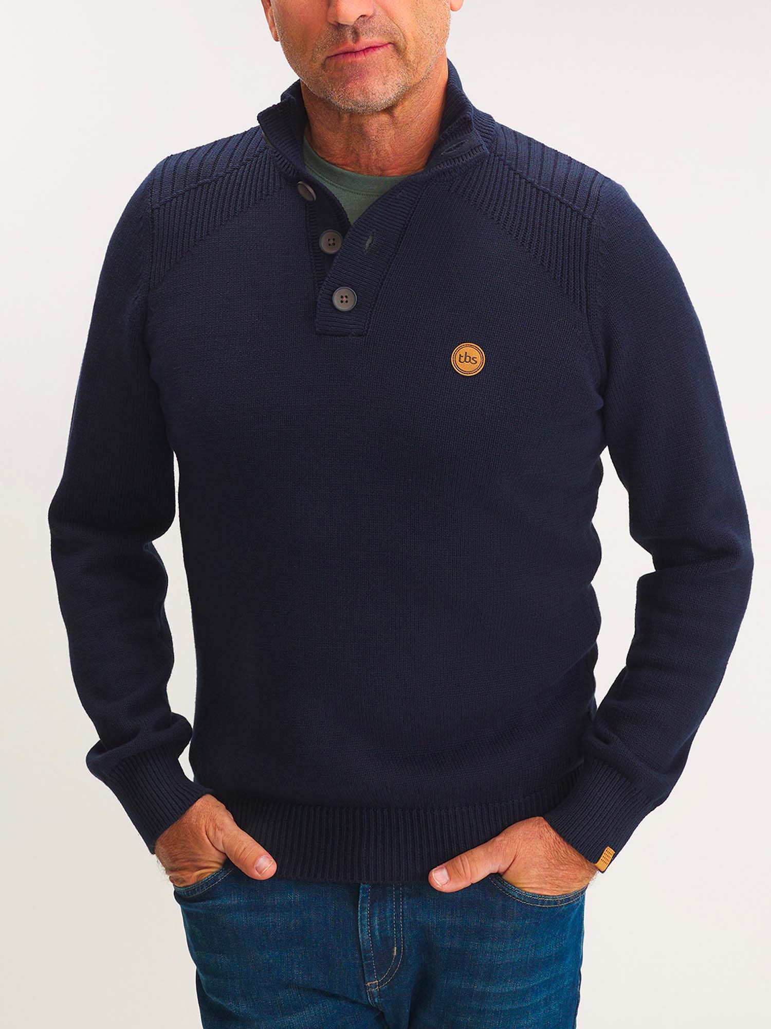 Pull Homme Col Camionneur Marine