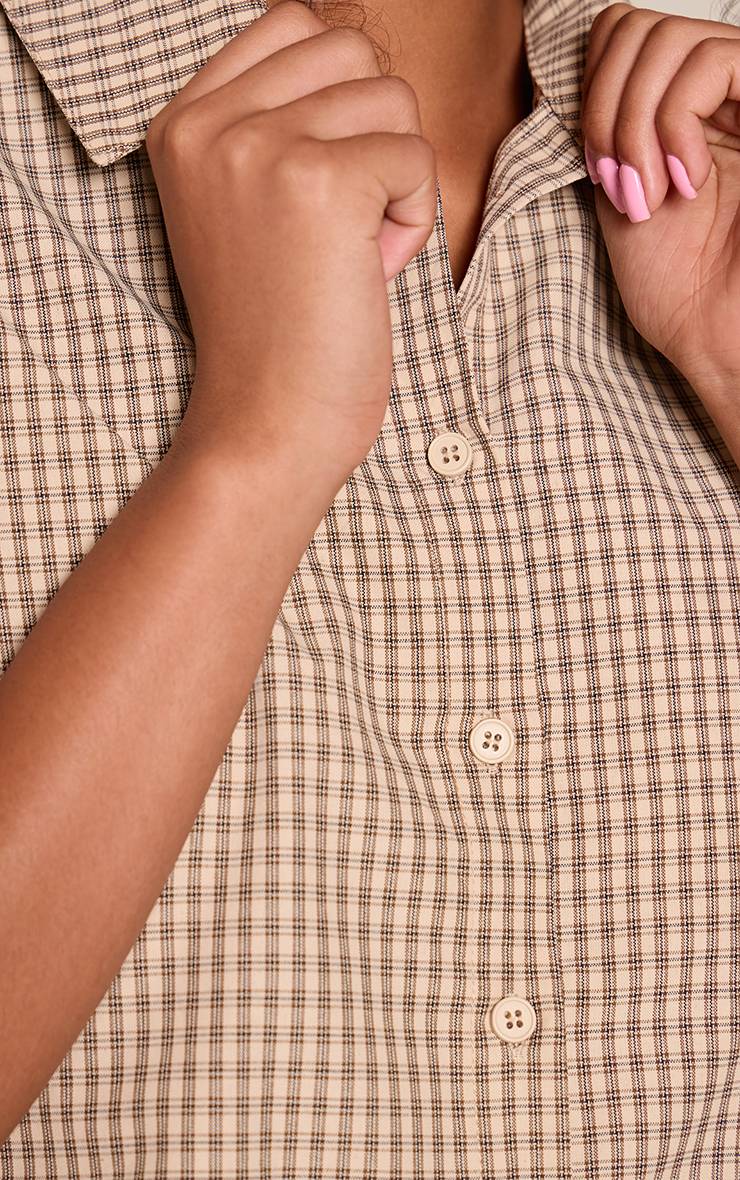 Marron Chemise Boxy À Carreaux Et Manches Courtes