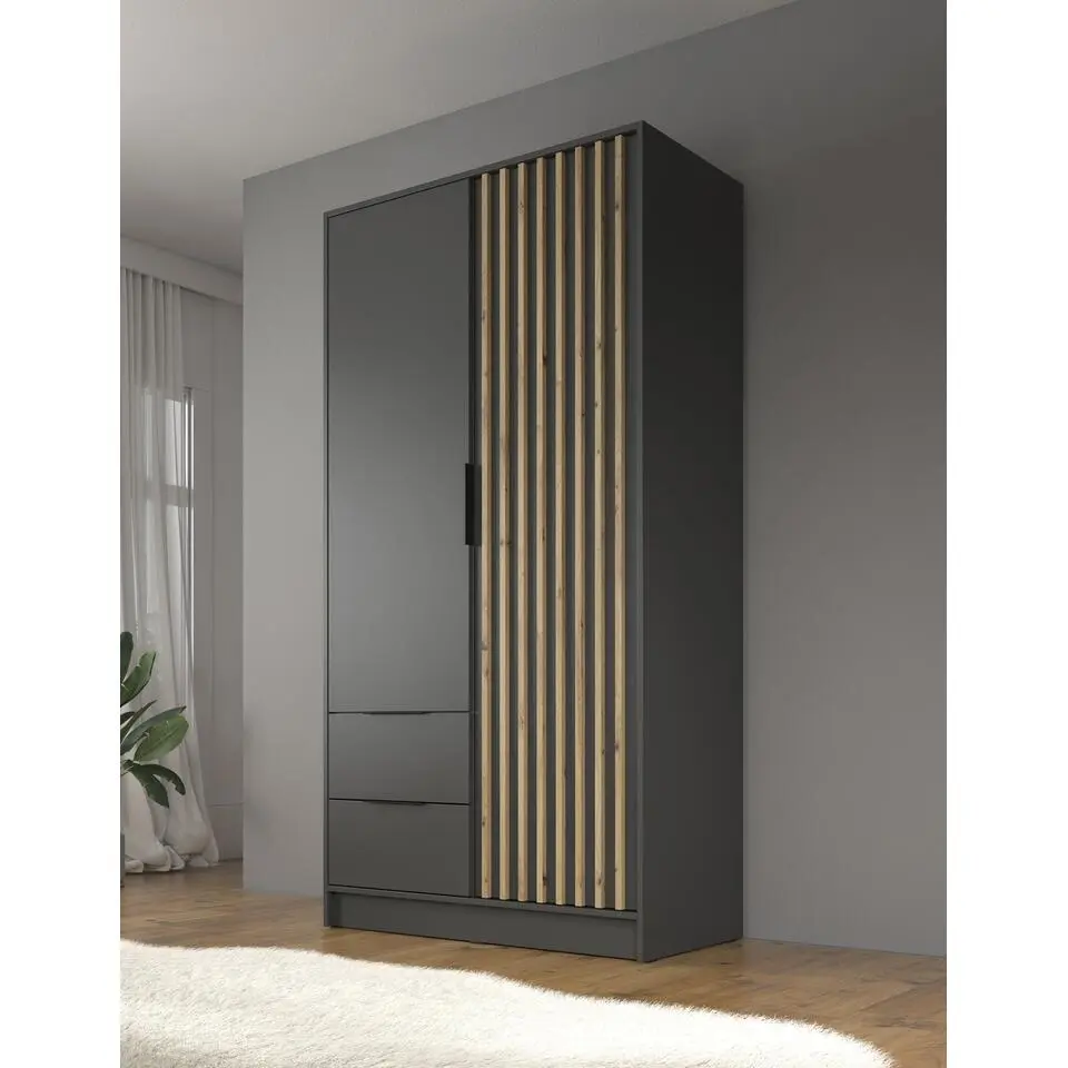 Meubella - Kledingkast Nairobi - Antraciet - Eiken - 105 cm