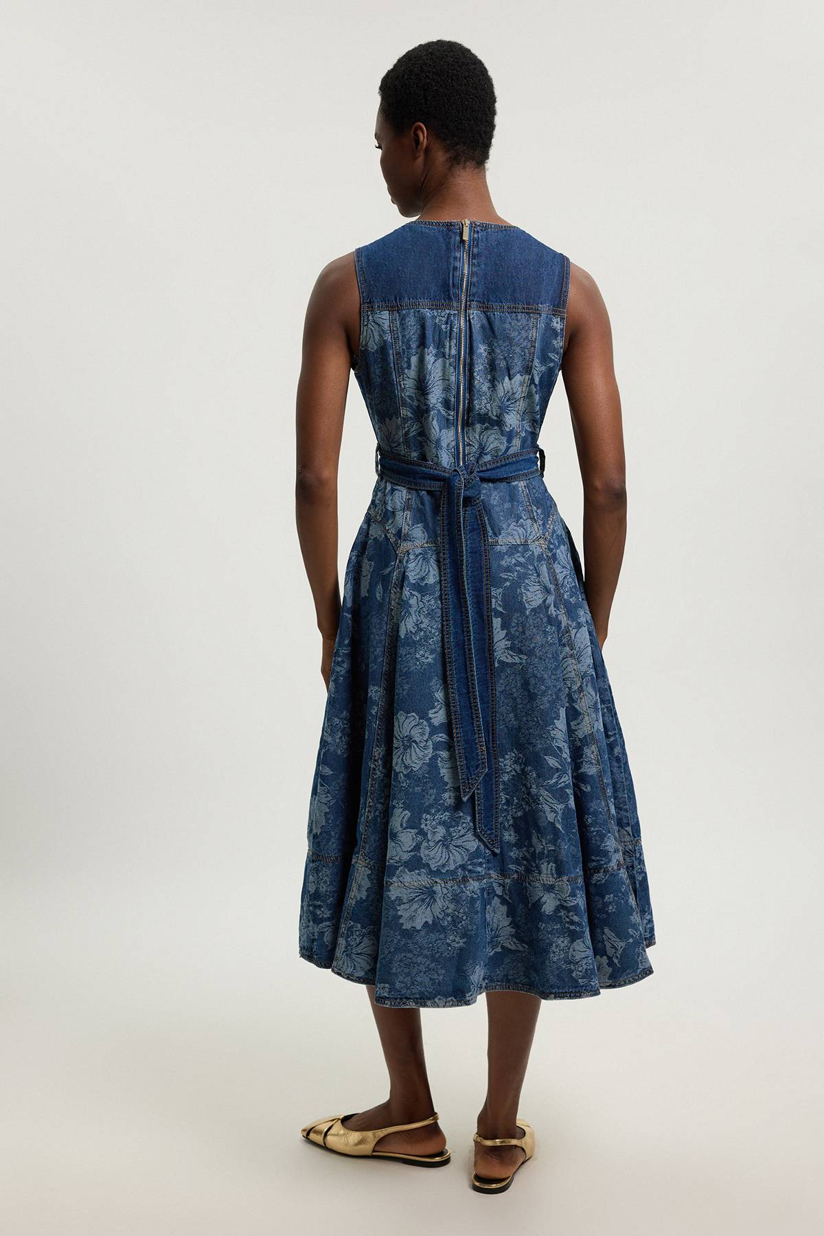KarenMillen Robe Midi Évasée En Denim Jacquard Petite Taille