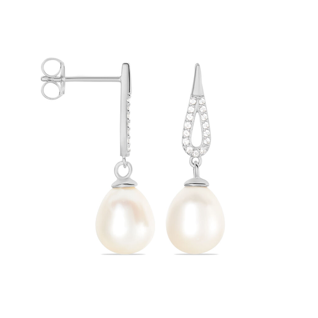 Boucles D'oreilles Pendantes Ludy Argent  Perle De Culture Et Oxyde