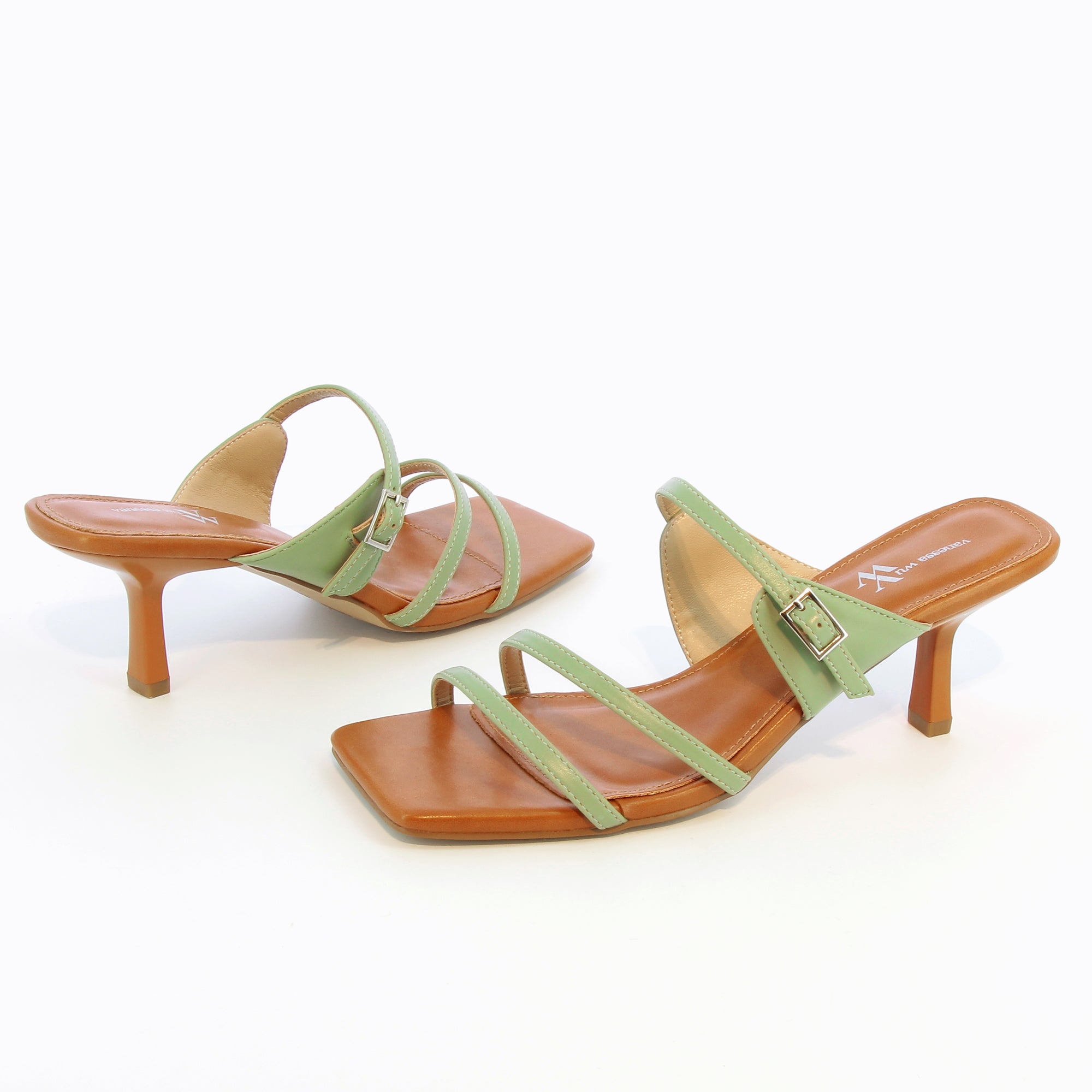 Sandales à talon, Compensées-Mules kitten heel Axelle vert amande