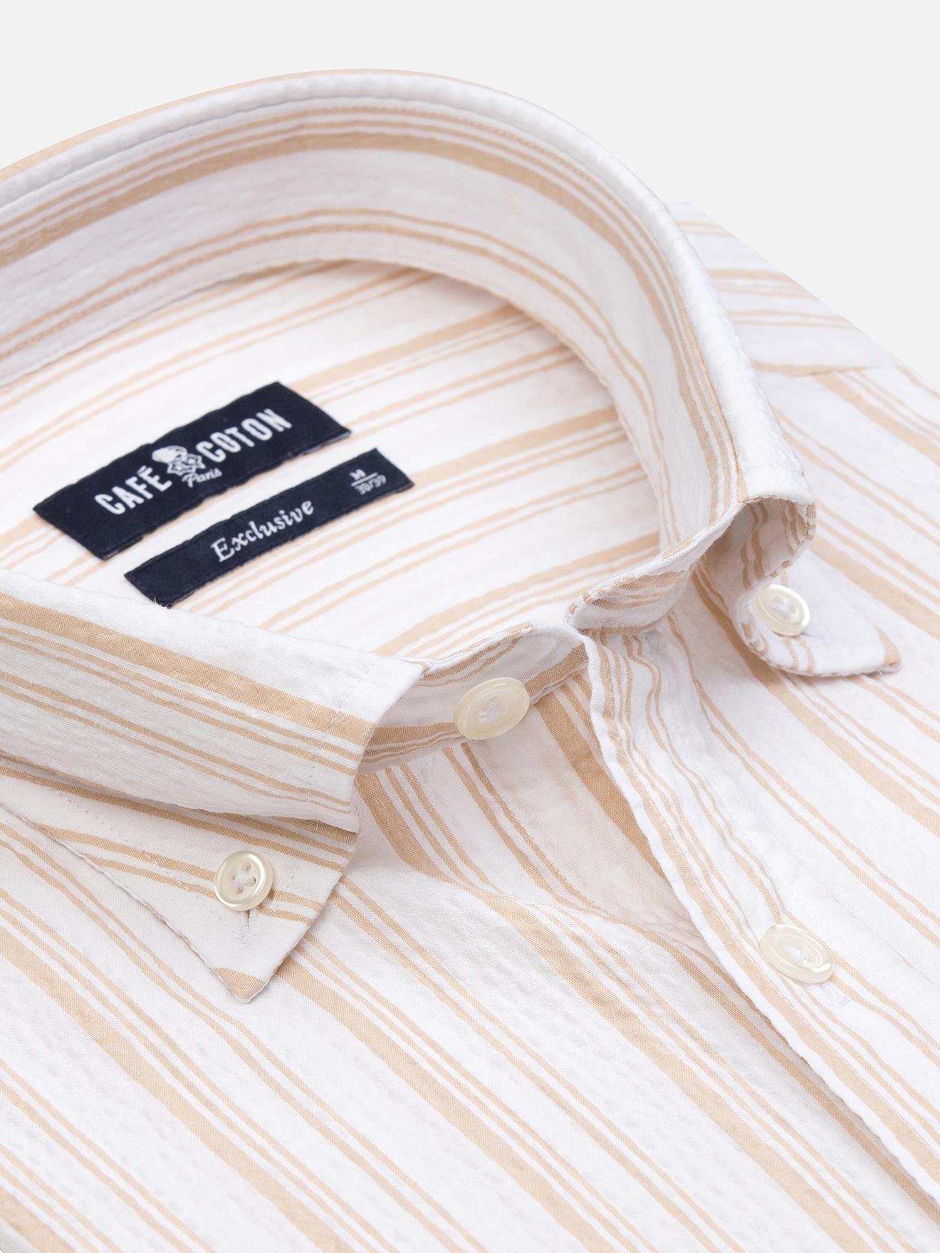 Chemise Ivor en seersucker sable - Col Boutonné