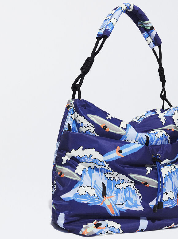 Bolsa de ombro em nylon estampado - Azul marinho