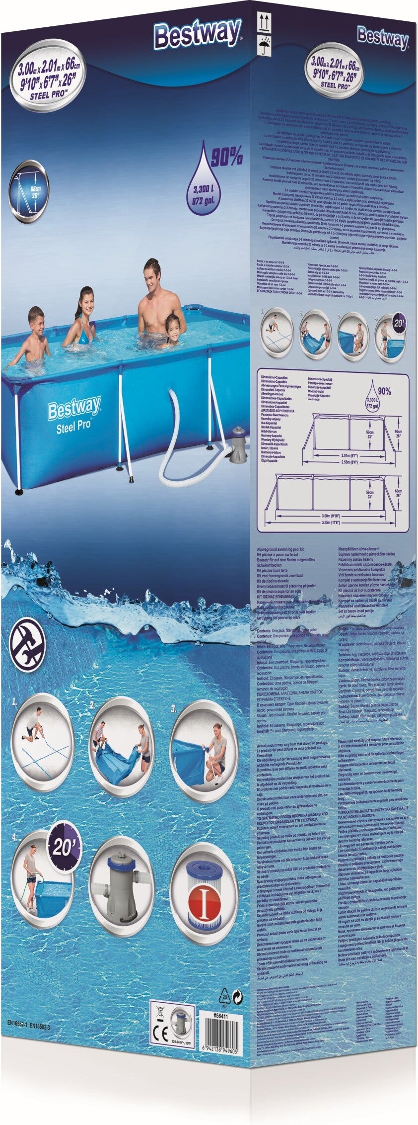 Bestway frame zwembad met pomp Steel Pro met pomp 300 x 201 x 66