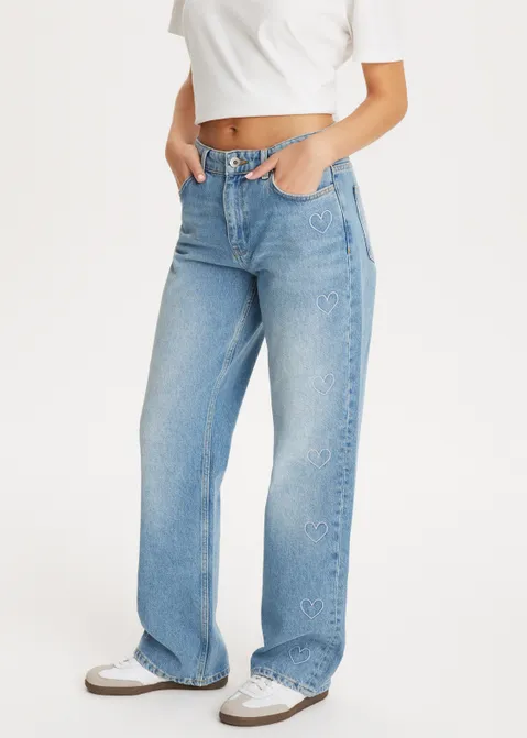 Straight leg jeans met hartjes blauw (BLW.M)