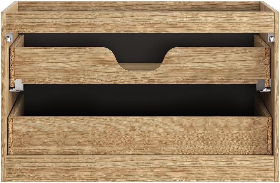 Lomadox Badmöbel Set 3-teilig mit 90 cm Waschtisch in Eiche mit schwarz, grifflose 3D-Front, Keramik-Aufsatzwaschbecken
