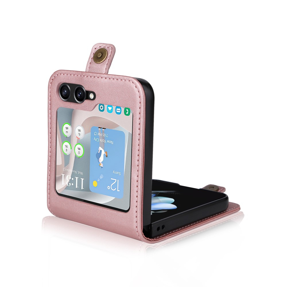 Samsung Galaxy Z Flip7 FE / Z Flip6 Leder Tasche Flip Cover mit Kartenfächer - Roségold