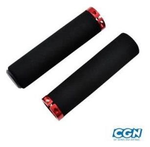 poignee vtt lock on simple mousse confort rouge avec bouchon 130mm (pr)