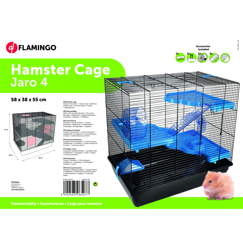 Cage pour hamsters jaro 4 58x38x55 cm noir et bleu