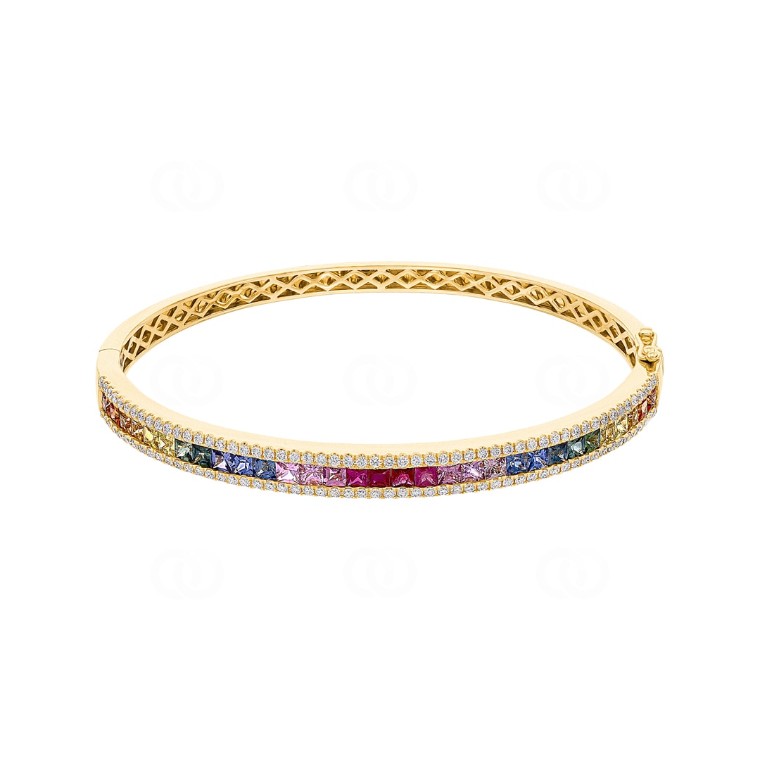 Rainbow Saphir Armreif 750/18 K Gelbgold mit Diamanten 0.90 ct H/si