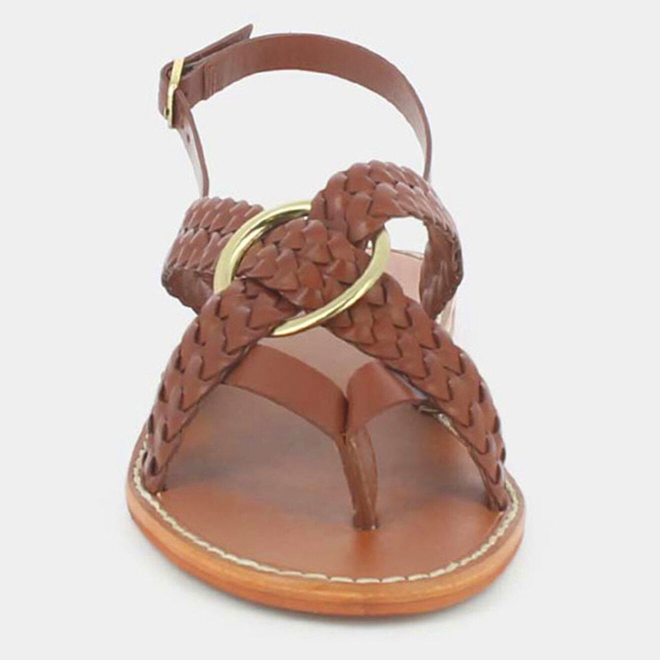 Jonak Sandales plates en Cuir Wood cognac